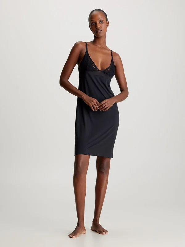 Calvin Klein SCULPT LACE LOUNGE Full Slip Nightdress Womens Black Large