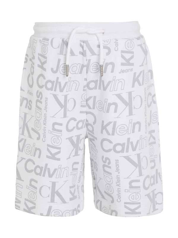 Calvin Klein Jeans - Boys' All Over Print Drawstring Waist Shorts White / 8