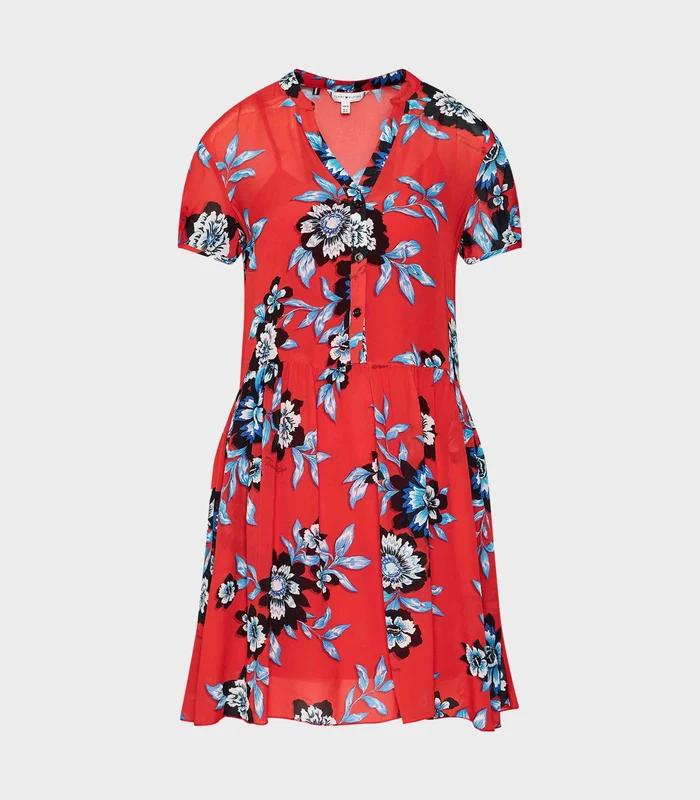 Tommy Hilfiger - Women's Chiffon Floral Dress Red / 36