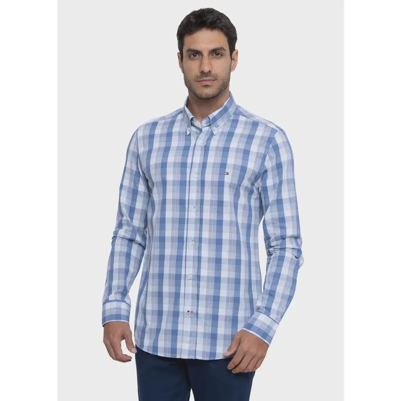 Camisa Tommy Hilfiger Masculina Regular Fit Madras Xadrez Azul