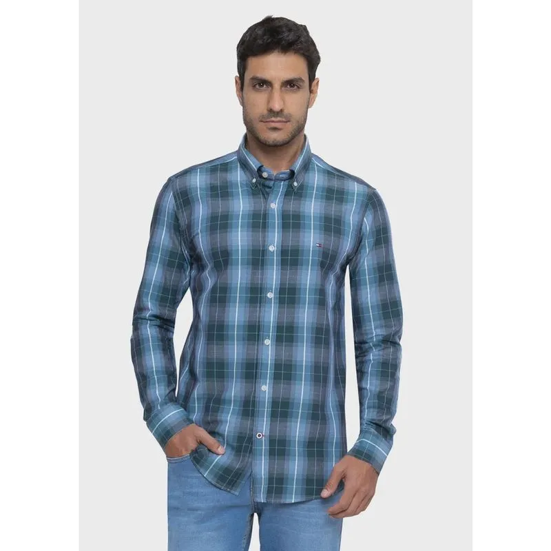 Camisa Tommy Hilfiger Masculina Regular Fit Xadrez Madras Verde