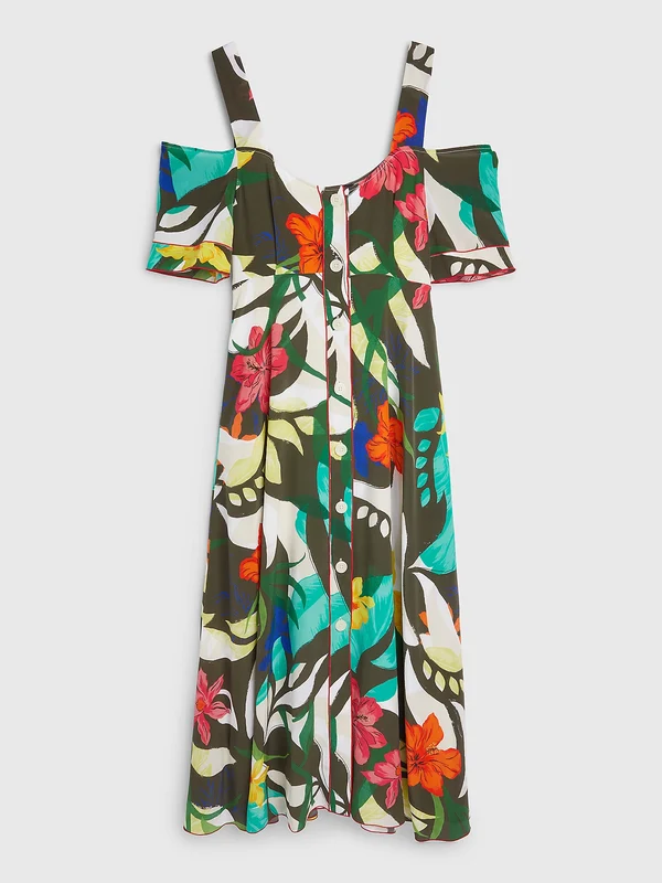 Tommy Hilfiger - Women's Silk Hawaiian Print Maxi Dress Multi Color / 40
