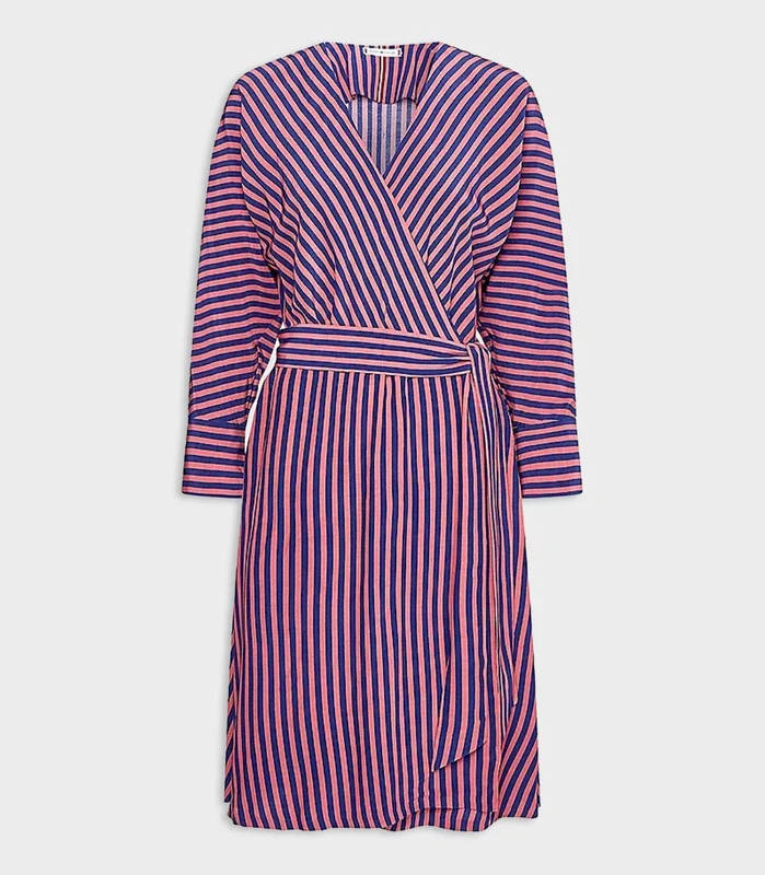 Tommy Hilfiger - Women's Bandana Knee Length Relaxed Wrap Dress Multi Stripes / 40
