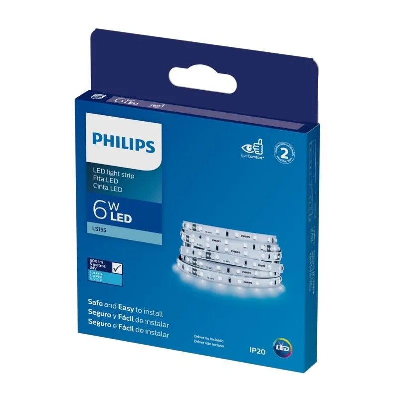 Fita LED 24V 6W/M 600 Lúmens/M Interna IP20 - Rolo De 5 Metros LS155 Philips 6500K - Branco Frio