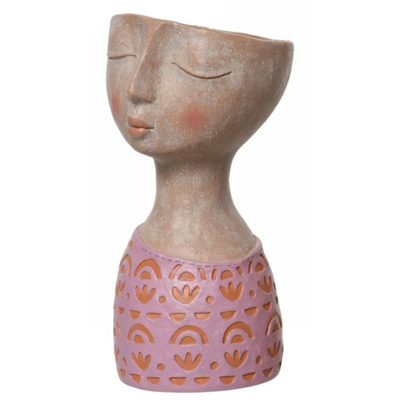 Porta vaso "Visage" in Poliresina, color terracotta, da 14.8 x 15.6 x 28 cm Rosa