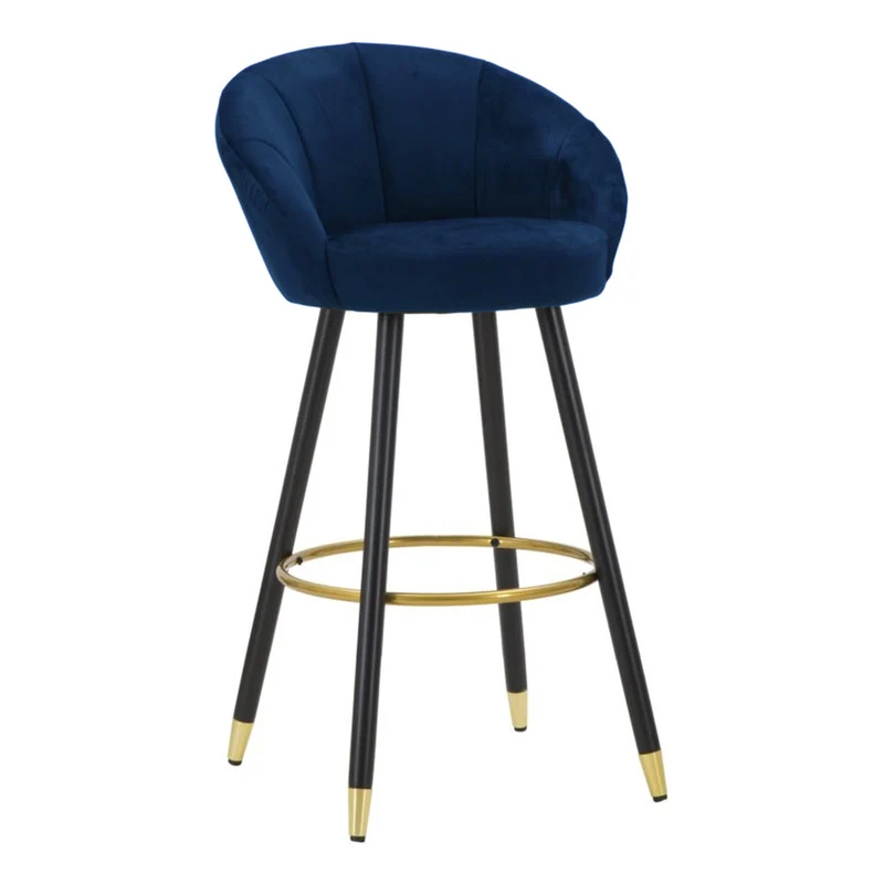 Sgabello da bar elegante in velluto per interno in stile moderno h 98 cm Blu