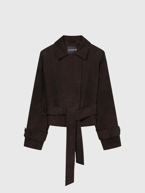 Studio AR Women's Gwen Suede Trench Coat 34 / VELVET BROWN