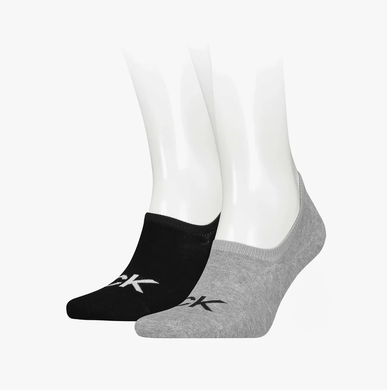 Calvin Klein 2 Pack Logo Mens Invisible Socks Grey UK 6-8
