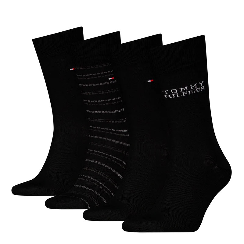 Tommy Hilfiger 4 Pack Giftboxed Classic Mens Crew Socks Black UK 6-8