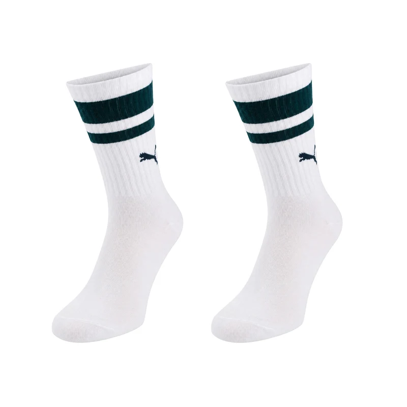 Puma 2-Pack U White/Green Crew Socks 2.5-5