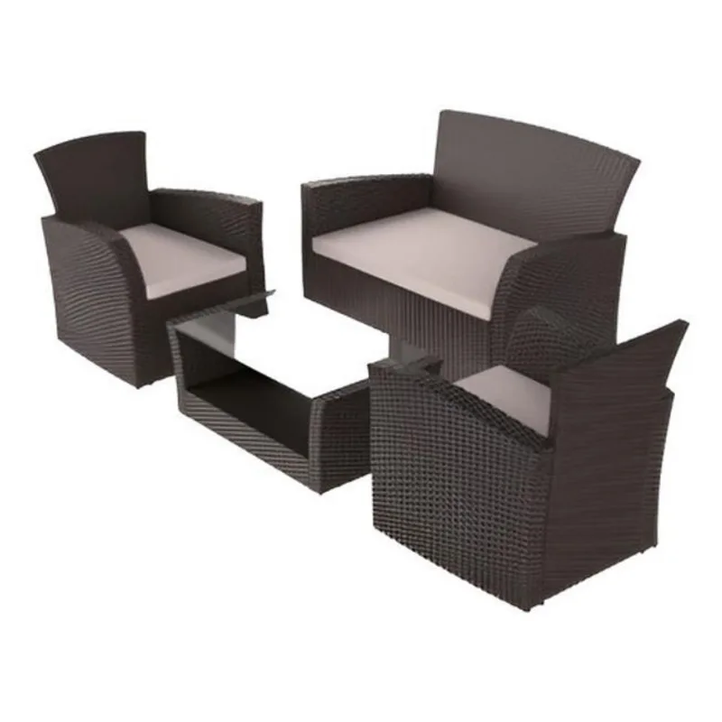 Conjunto Jardim Marrom 4 Peca Poltrona Dupla, Poltrona, Mesa