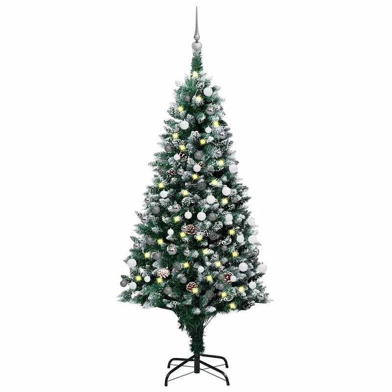 Kunstkerstboom 180 cm met LED kerstballen dennenappels
