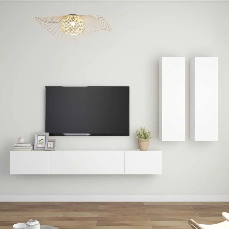 4-osainen TV-kaappisarja valkoinen tekninen puu
