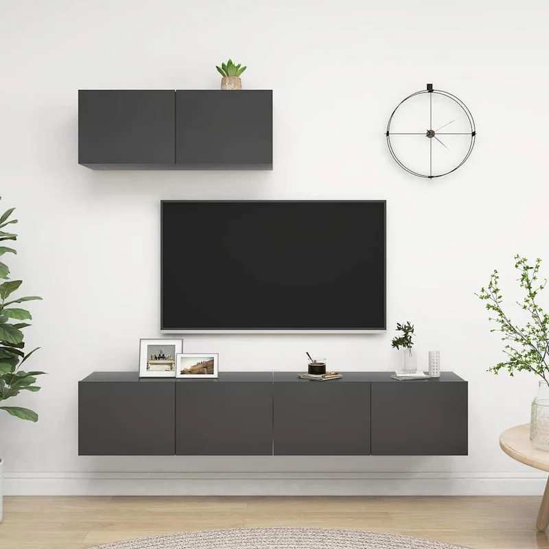 TV-tasot 3 kpl harmaa lastulevy