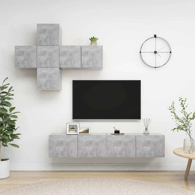 7-osainen TV-kaappisarja betoninharmaa lastulevy