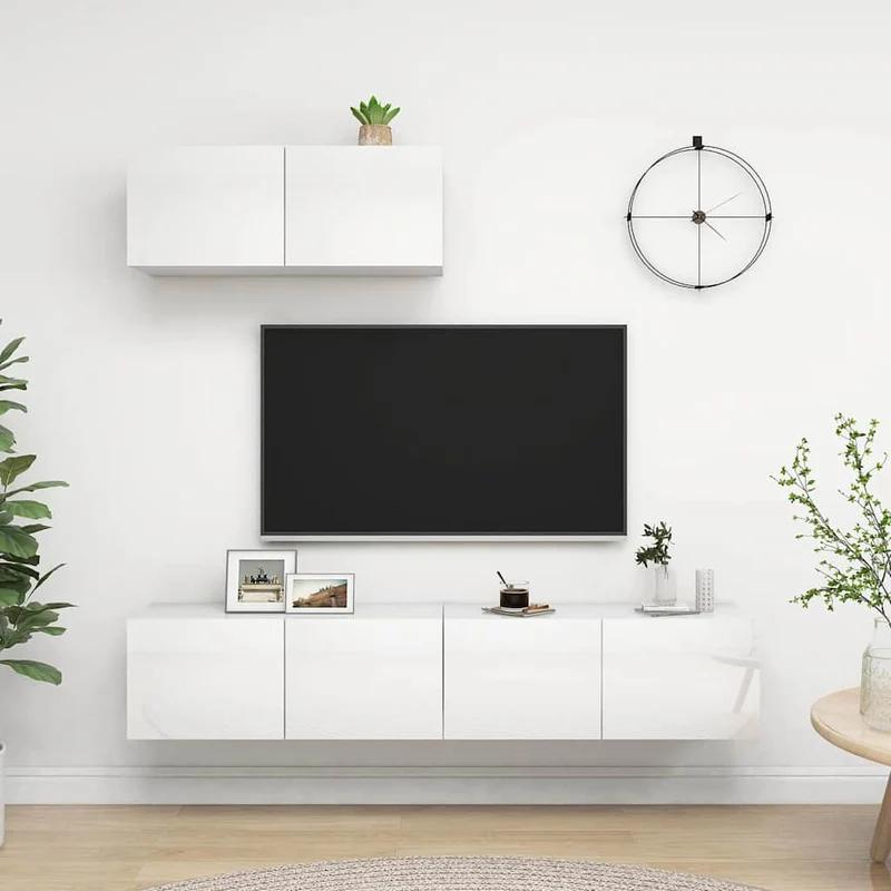 TV-taso 3 kpl korkeakiilto valkoinen tekninen puu