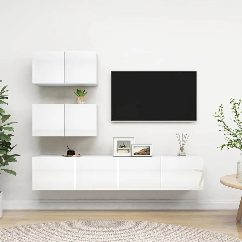 4-osainen TV-kaappisarja korkeakiilto valkoinen tekninen puu