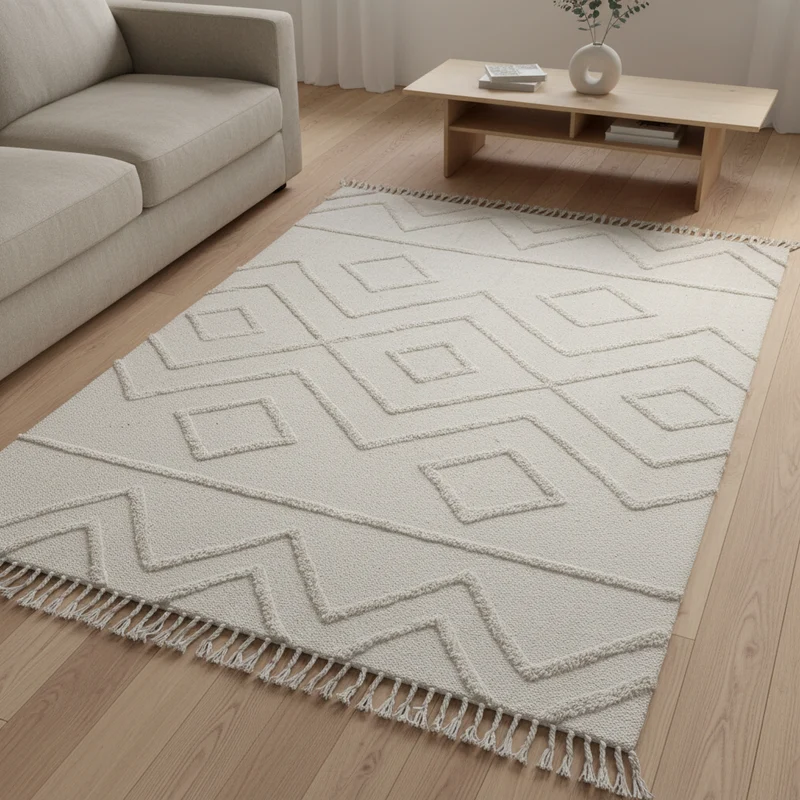 Tappeto in cotone crema moderno "Surat" produzione artigianale 120x180 cm