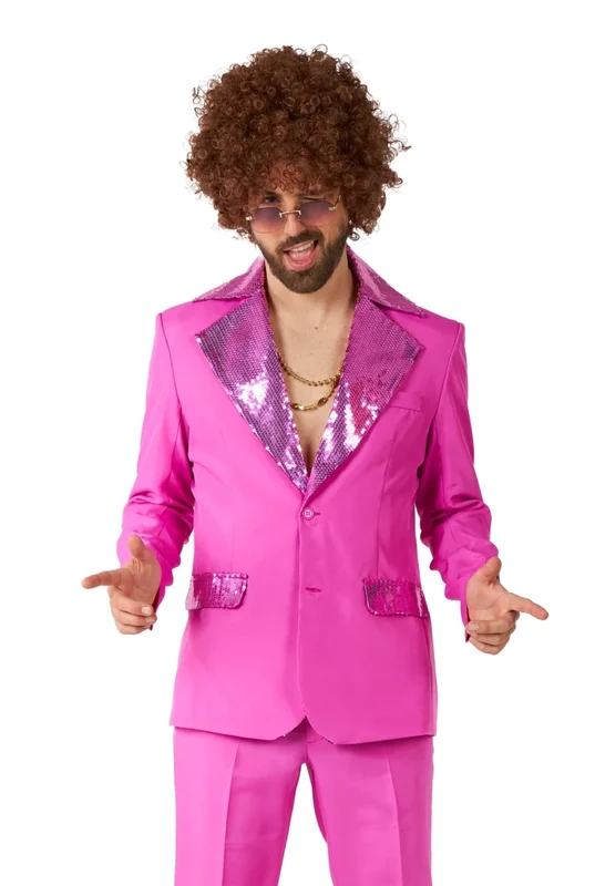 Disco-Kostüm für Herren, rosa, 2-teilig M-48/50
