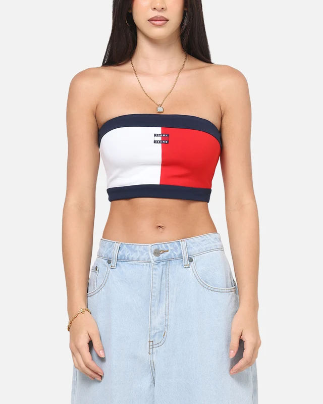 Tommy Jeans Women's TJW RWB Badge Tube Top White/Multi S