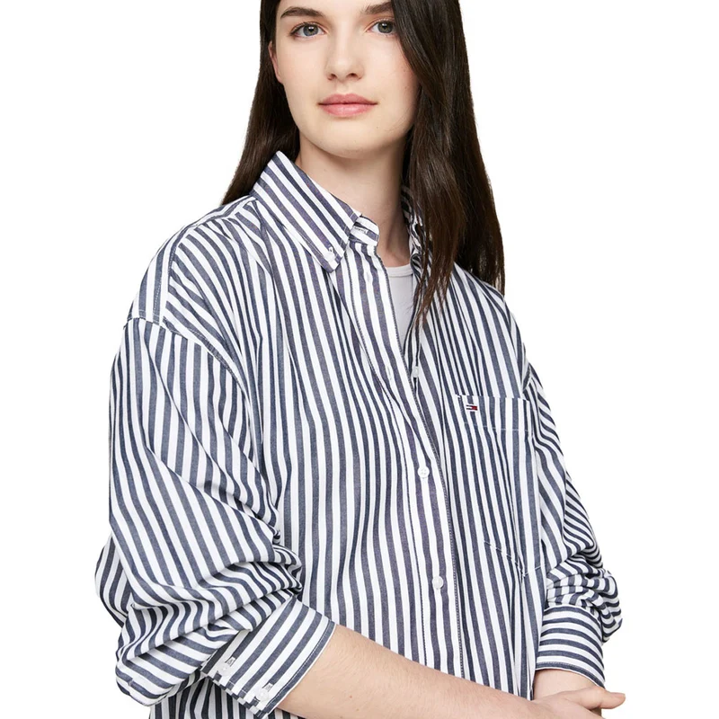 Camicia Donna Tommy Jeans Oversize Bianco Nero M
