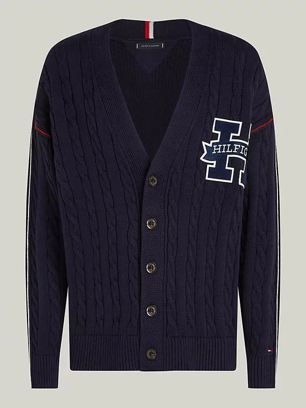 Tommy Hilfiger - Logo Applique Cable Knit V-Neck Cardigan Desert Sky / xxxl