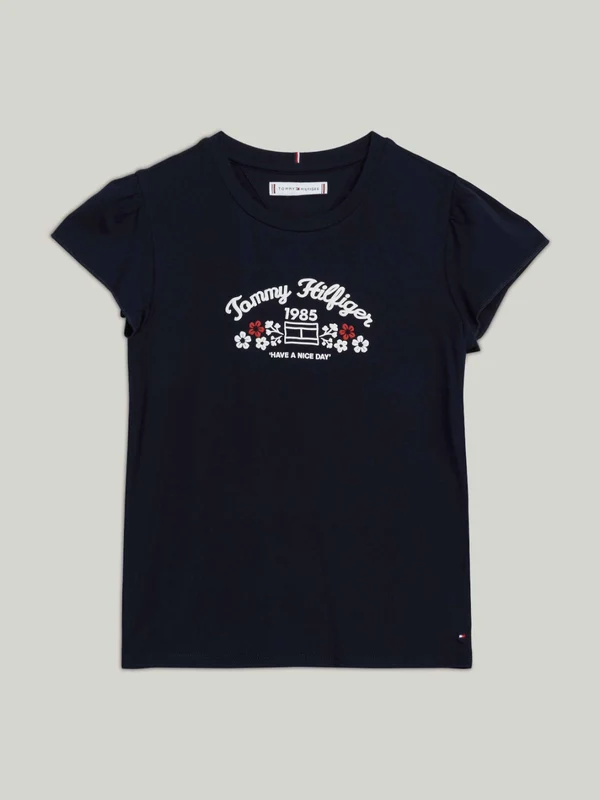 Tommy Hilfiger - Girls' Floral Logo Print Slim Fit T-Shirt Desert Sky / 10