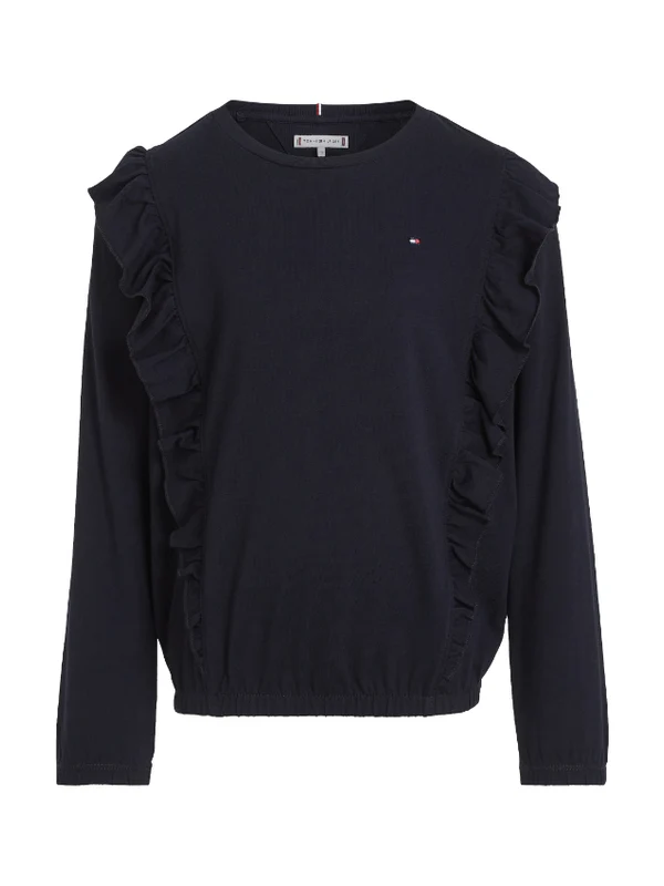 Tommy Hilfiger - Girls' Ruffle Tee Mixed Knit Relaxed Fit Desert Sky / 4