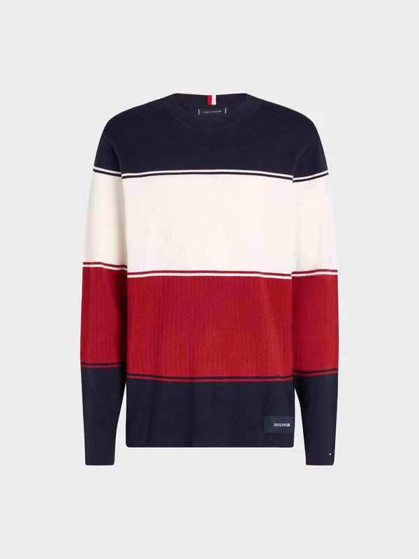 Tommy Hilfiger - Men's Blocked Mixed Knit Relaxed Jumper Desert Sky Multi / XXL