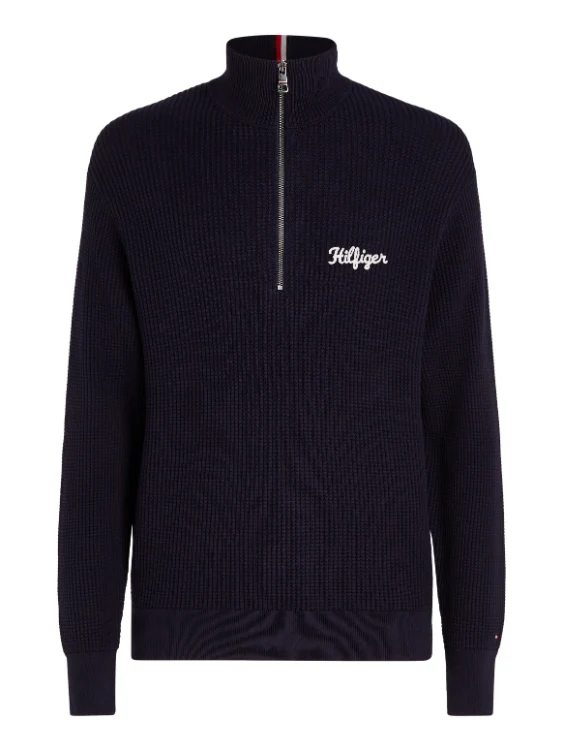 Tommy Hilfiger - Graphic Waffle Zip Mock Desert Sky / S