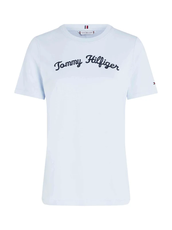 Tommy Hilfiger - Women's Regular Script Crew Neck Short Sleeve T- Shirt Light Pastel Blue / M