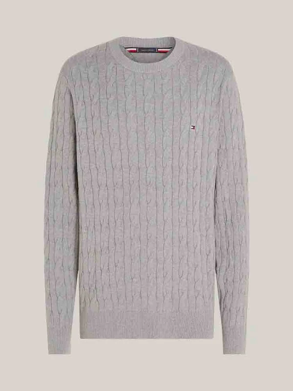 Tommy Hilfiger - Men's Crew Neck Sweater With Braids Medium Gray / XS