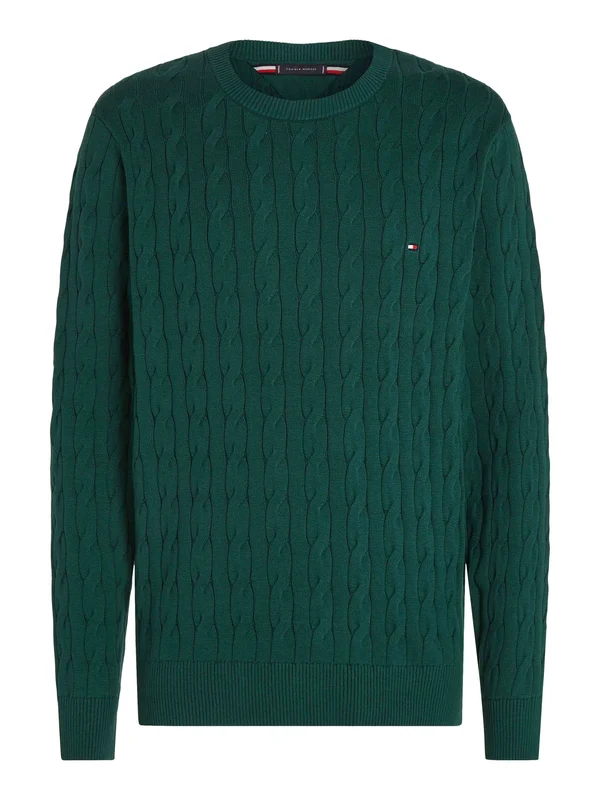 Tommy Hilfiger - Men's Crew Neck Sweater With Braids Dark Green / XL