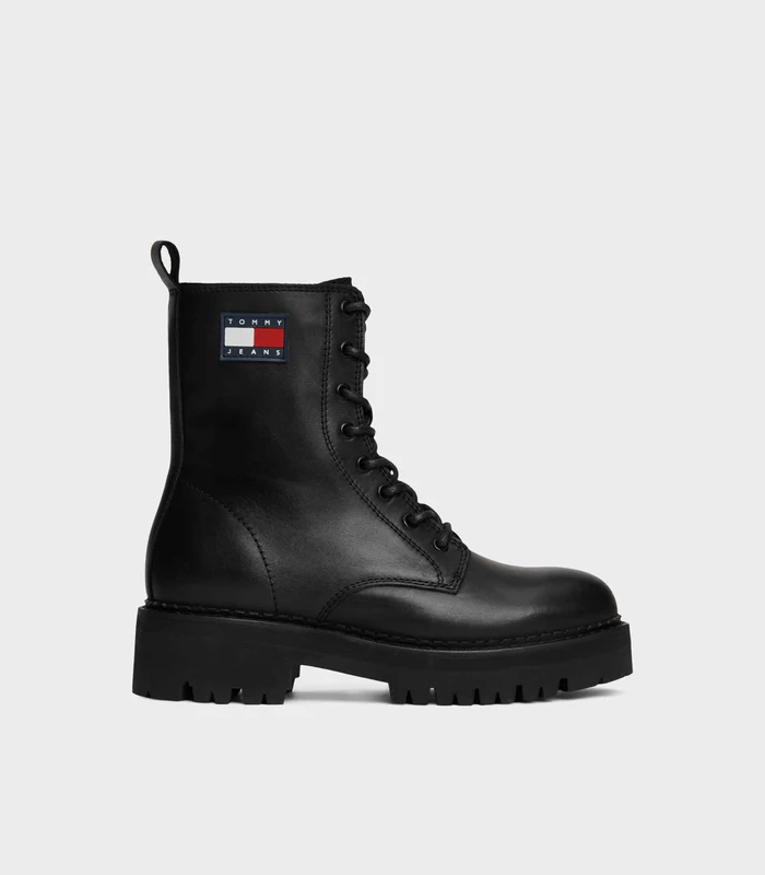 Tommy Hilfiger Jeans - Leather Cleat Chunky Sole Lace - Up Boots Black 1 / 40
