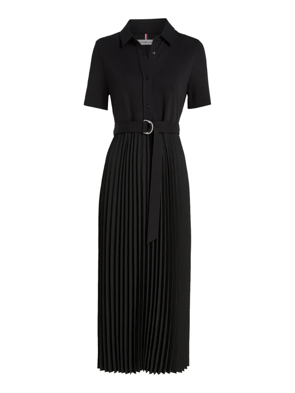 Tommy Hilfiger - Viscos Mix Pleated Polo Short Sleeve Dress Black 1 / L
