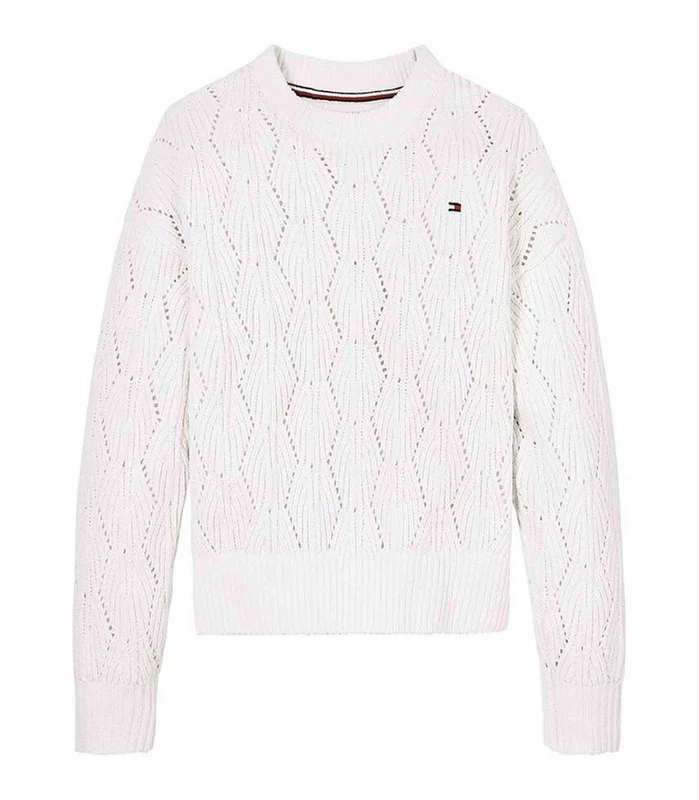 Tommy Hilfiger - Girls Chenille Open Knit Relaxed Jumper Cream / 10