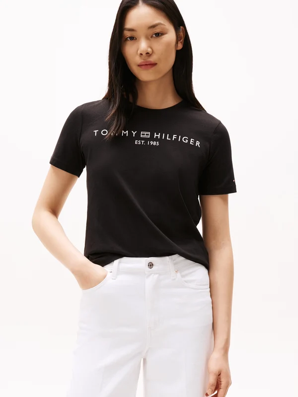 Tommy Hilfiger Womens Modern Corp Logo Flag T-Shirt - Black Black / M