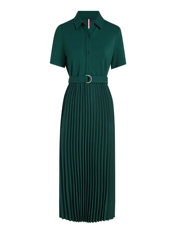 Tommy Hilfiger - Viscos Mix Pleated Polo Short Sleeve Dress Dark Green / L