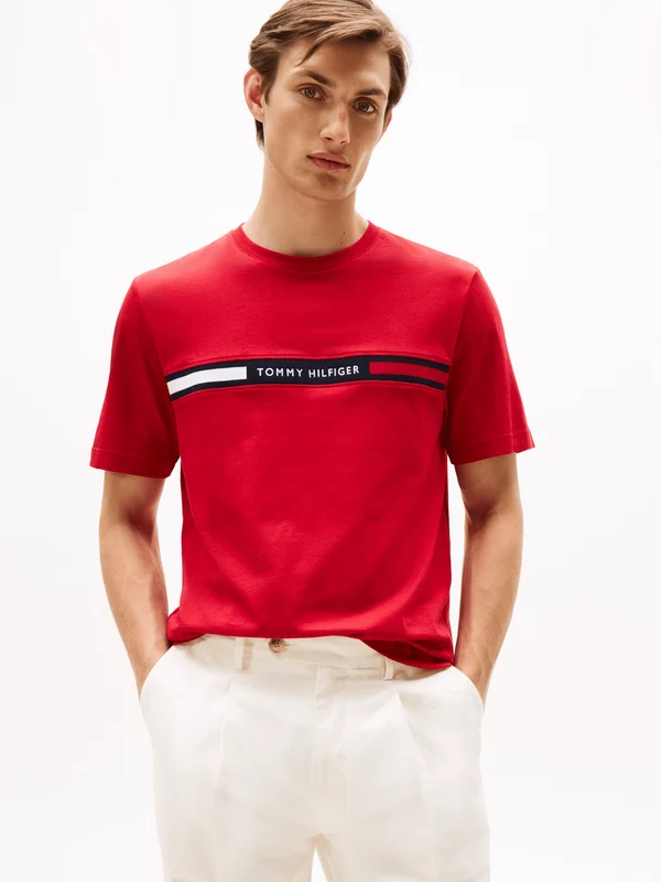 Tommy Hilfiger Mens Chest Insert Tee - Medium Red Medium Red / XL