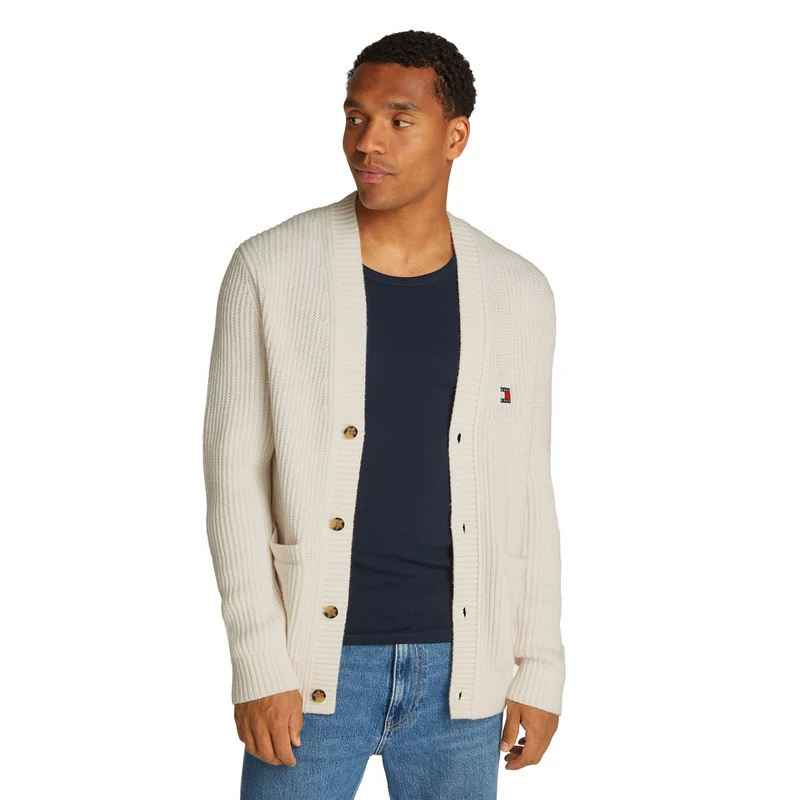 Cardigan Uomo Tommy Jeans Logo Bianco Gesso S