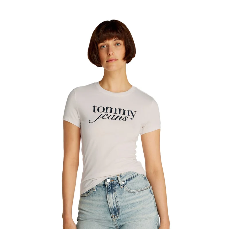 T-Shirt Donna Tommy Jeans Slim Ess Logo Bianco L