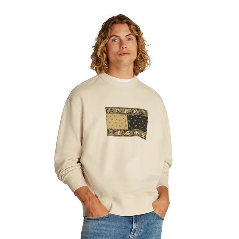 Felpa Uomo Tommy Jeans French Terry Paisley Flag Sabbia XL