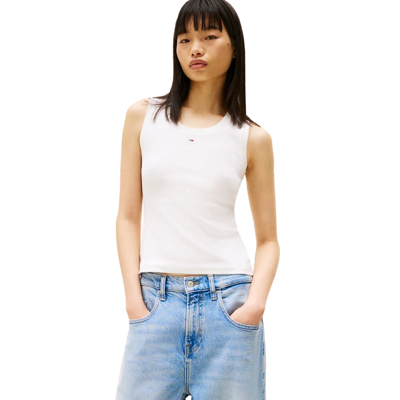 Canotta Donna Tommy Jeans Rib Ess Bianco Ecru XS