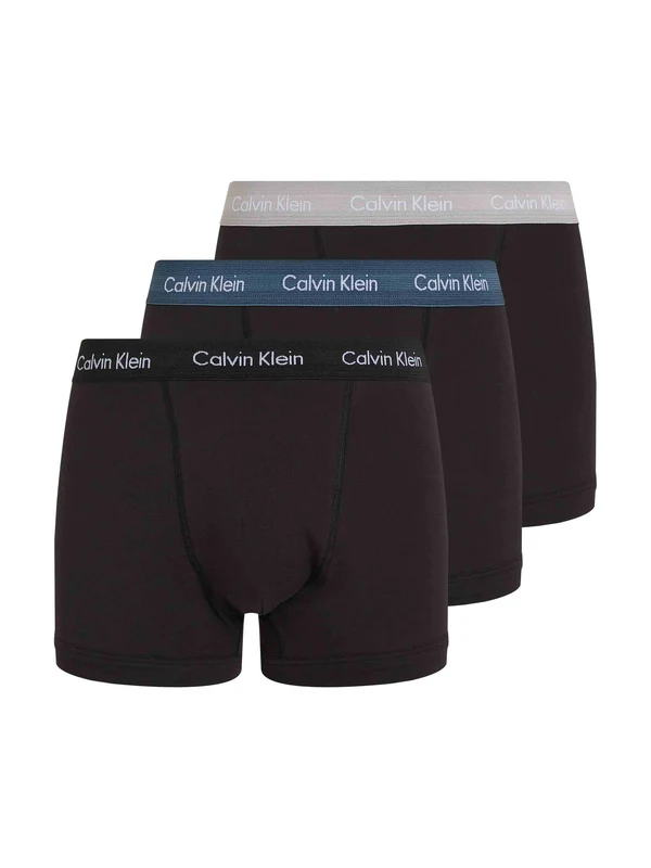 Calvin Klein - Men's 3 Pack Of Cotton Stretch Trunks Blue/Grey/Black / S