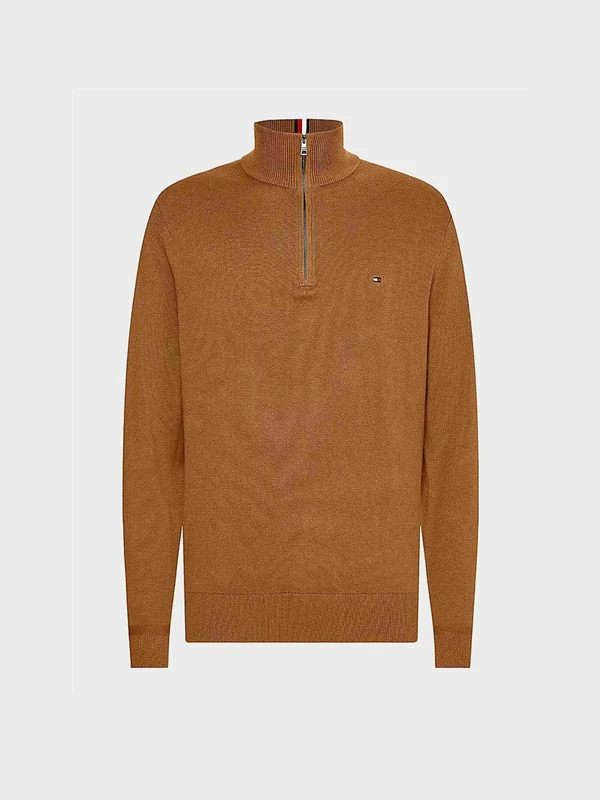 Tommy Hilfiger - Men's Zip Pima Org Cotton Cash Sweater Khaki / S