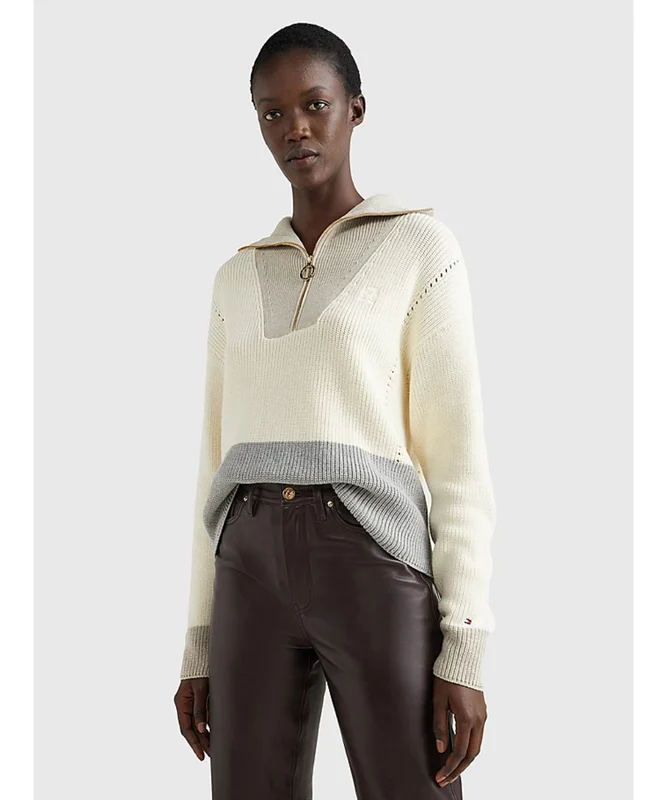 Tommy Hilfiger - Colour-Blocked Half-Zip Sweater Relaxed Fit Off White / L