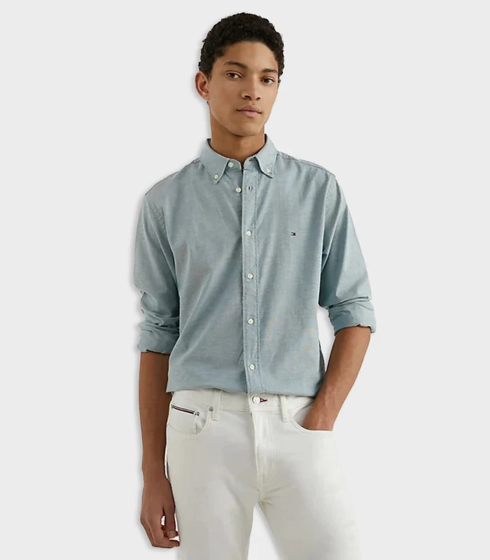 Tommy Hilfiger - Men’s 1985 Collection Regular Fit Th Flex Shirt Turquoise / L