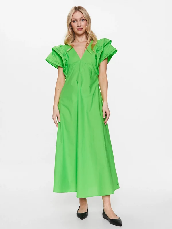 Tommy Hilfiger - Women's Sateen Frill Dress Lime Green / 40
