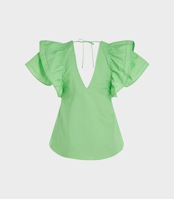 Tommy Hilfiger - Women's Ruffled Sateen Regular Fit Blouse Lime Green / 38