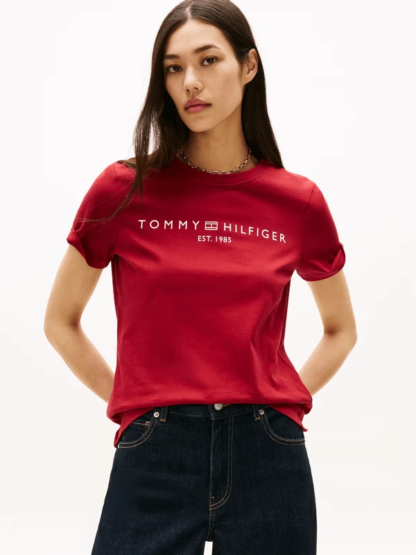 Tommy Hilfiger Womens Modern Corp Logo Flag T-Shirt - Fireworks Fireworks / XL